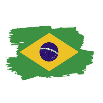 Hand painted brush flag of Brazil country with stylish flag on white background