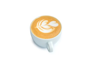 Cappuccino coffee in a white coffee cup without a saucer. White background