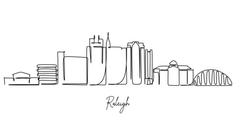 Obraz premium continuous stroke drawing of Raleigh North Carolina City Skyline. Beautiful landmark. World landscape tourism travel vacation poster print. Editable stylish stroke single line draw design