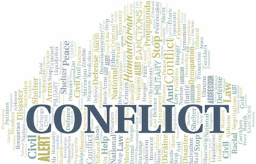 Obraz premium Conflict word cloud. Vector made with the text only.