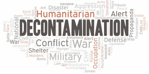 Decontamination word cloud. Vector made with the text only.