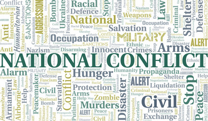 National Conflict word cloud. Vector made with the text only.