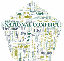 National Conflict word cloud. Vector made with the text only.