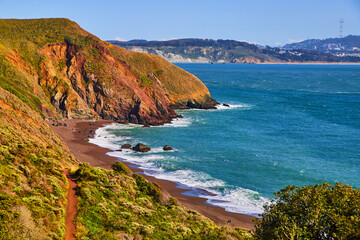 Hiking trail in the hills leading to stunning ocean beaches