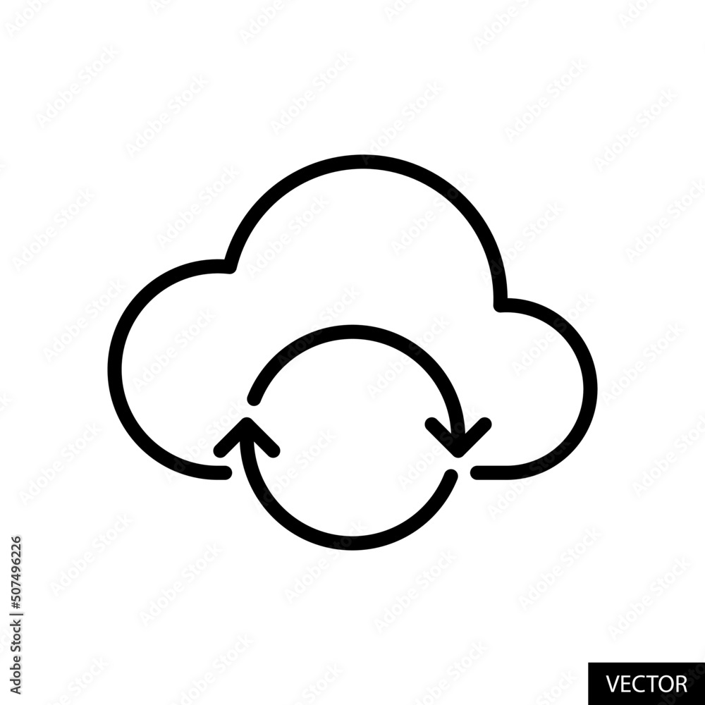 Poster cloud syncing, backup, online uploading vector icon in line style design for website design, app, ui