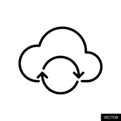 Cloud syncing, backup, Online uploading vector icon in line style design for website design, app, UI, isolated on white background. Editable stroke. Vector illustration.