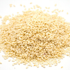White sesame seed isolated on white background. spot focus.