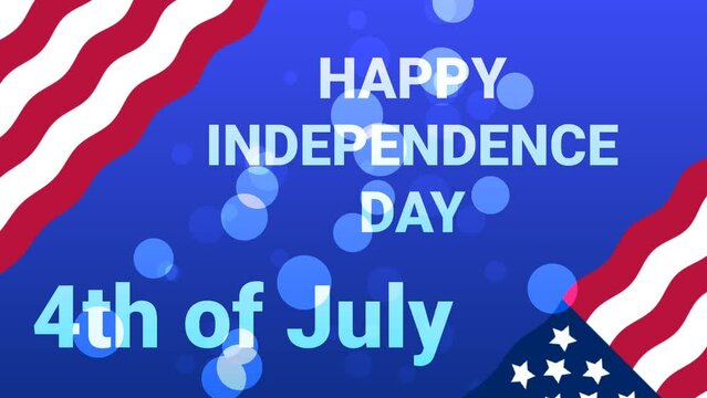Happy independence day 4th of july isolated on Blue gradient background with floating stars and waving American flag.