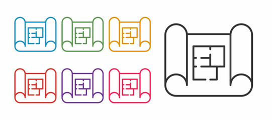 Fototapeta na wymiar Set line House plan icon isolated on white background. Set icons colorful. Vector