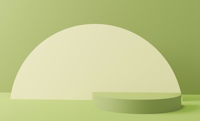 3d rendering of the platform for the presentation of goods in fresh green. The concept of presentation of products, perfumes, cosmetics. 3d podium concept