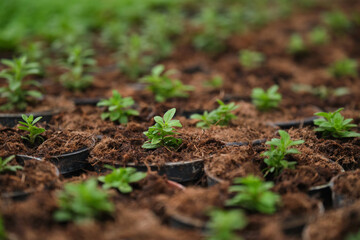 Little green houseplants in brown pots.