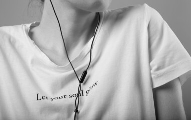 youth image concept with white t-shirt and headphones