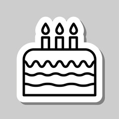 Cake, birthday simple icon vector. Flat design. Sticker with shadow on gray background.ai
