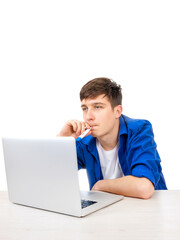Sick Young Man with Laptop