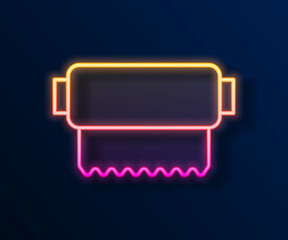 Glowing neon line Textile fabric roll icon isolated on black background. Roll, mat, rug, cloth, carpet or paper roll icon. Vector