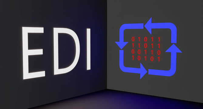 EDI concept with calculation icon. Electronic data interchange computing digital information.3D render illustration.