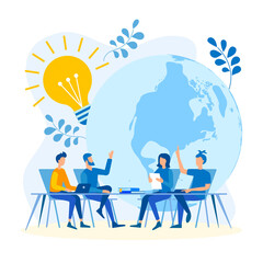 Teamwork, idea generation, brainstorming, business start-up, international conglomeration, global business