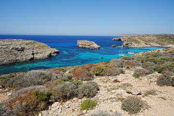 Wonderful blue lagoon on european Comino island in Malta