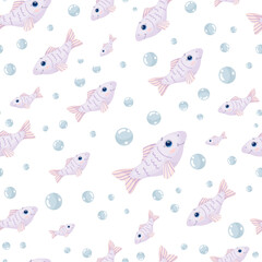 Seamless pattern with small fishes.Cartoon vector graphics.