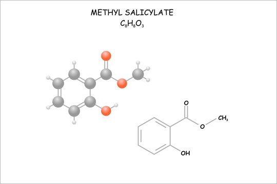 Stylized Molecule Model/structural Formula Of Methyl Salicylate.