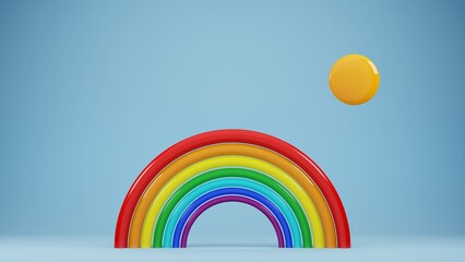 cartoon rainbow with sun, 3d render
