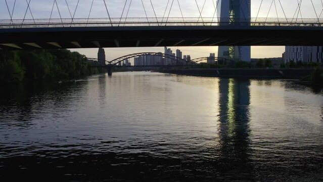 Frankfurt European Central Bank Tower at Main river