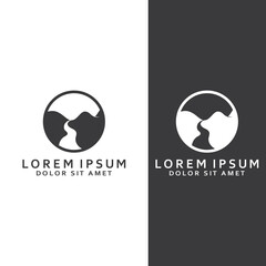 Logos of rivers, creeks, riverbanks and streams. River logo with combination of mountains and farmland with concept design vector illustration template.