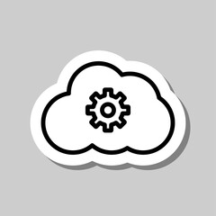 Gear, cloud simple icon vector. Flat design. Sticker with shadow on gray background.ai