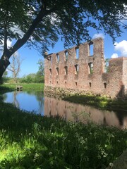 Ruin of an old castle surrounded by water, Trøjborg Slotsruin, Denmark