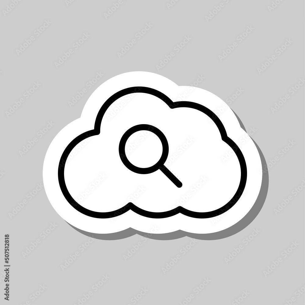 Poster magnifier, cloud simple icon vector. flat design. sticker with shadow on gray background.ai