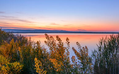 Beautiful sunset at the sea in early autumn.