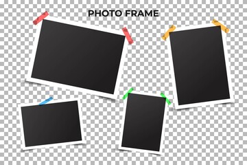Set of photo frames with adhesive tape. Vector illustration with adhesive tape