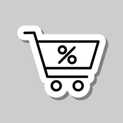 Shopping cart, percent simple icon vector. Flat design. Sticker with shadow on gray background.ai