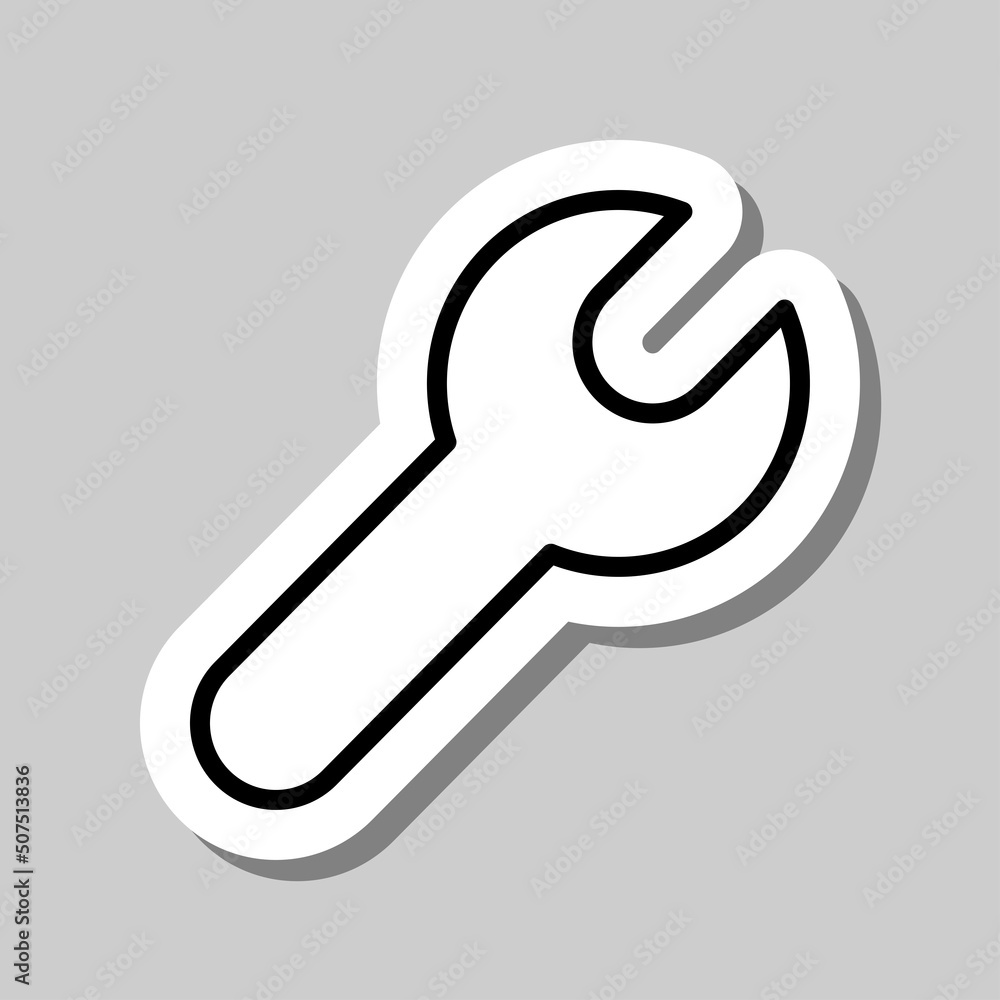 Poster wrench simple icon vector. flat design. sticker with shadow on gray background.ai