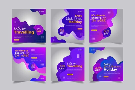 Set of Travel holiday vacation flyer social media post banner template premium vector	