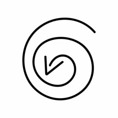 Doodle curl arrow icon. Spiral pointer, hand drawn arrow. Vector sticker on a white background.