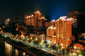 Fototapeta premium Chongqing cityscape rooftop view at night