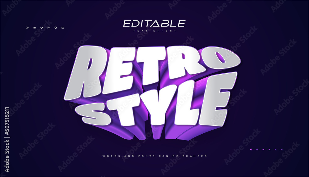 Wall mural white and purple retro text style with 3d bold effect. editable text style effect