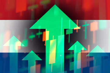 Increasing green arrows showing improvements in the economy or growth of stocks on the stock exchange.