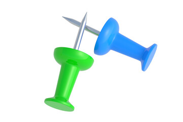 Push pins isolated on white background. 3d render