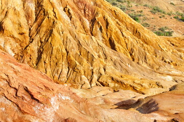Arid landscape of the old Roman open-pit mines of Mazarrón, in Murcia, now abandoned