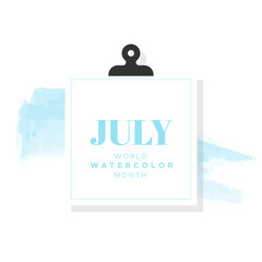 World Watercolor Month. July. Blue brush stroke. Vector illustration, flat design