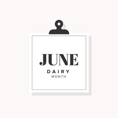 Dairy Month. June. Black and white background. Vector illustration, flat design