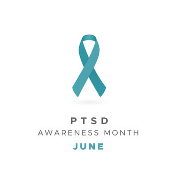 PTSD Awareness Month. Post Traumatic Stress Disorder. Teal ribbon. Vector illustration, flat design