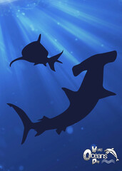 happy world oceans day. shark silhouette, can be used for background and symbols in posters or campaigns