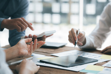 Business man group are meeting together in the office, they are meeting on the topic of finance and financial management, they are business partners. Concept financial management for startup companies