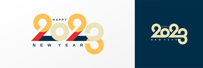2023 typography logo design concept. Happy new year 2023 logo design - obrazy, fototapety, plakaty