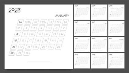 Calendar 2023 with minimalist design template. Simple design of 2023 calendar