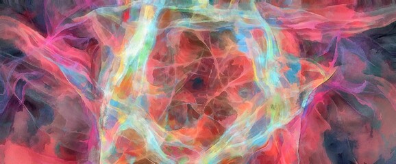 Abstract flowing digital fractal patterns in a painterly style - watercolor styled symmetrical space and bright abstract concept