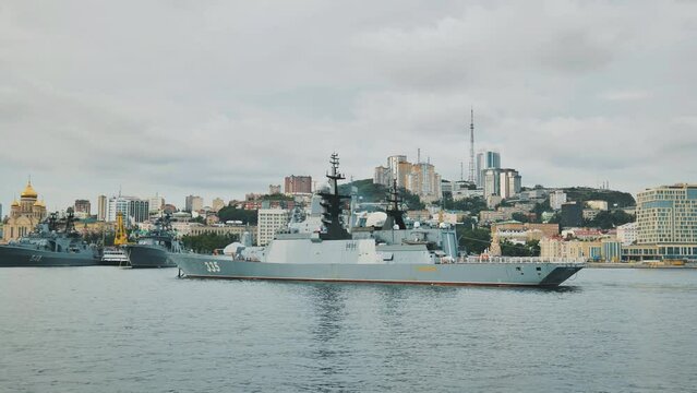 The warships of Vladivostok in the pier.